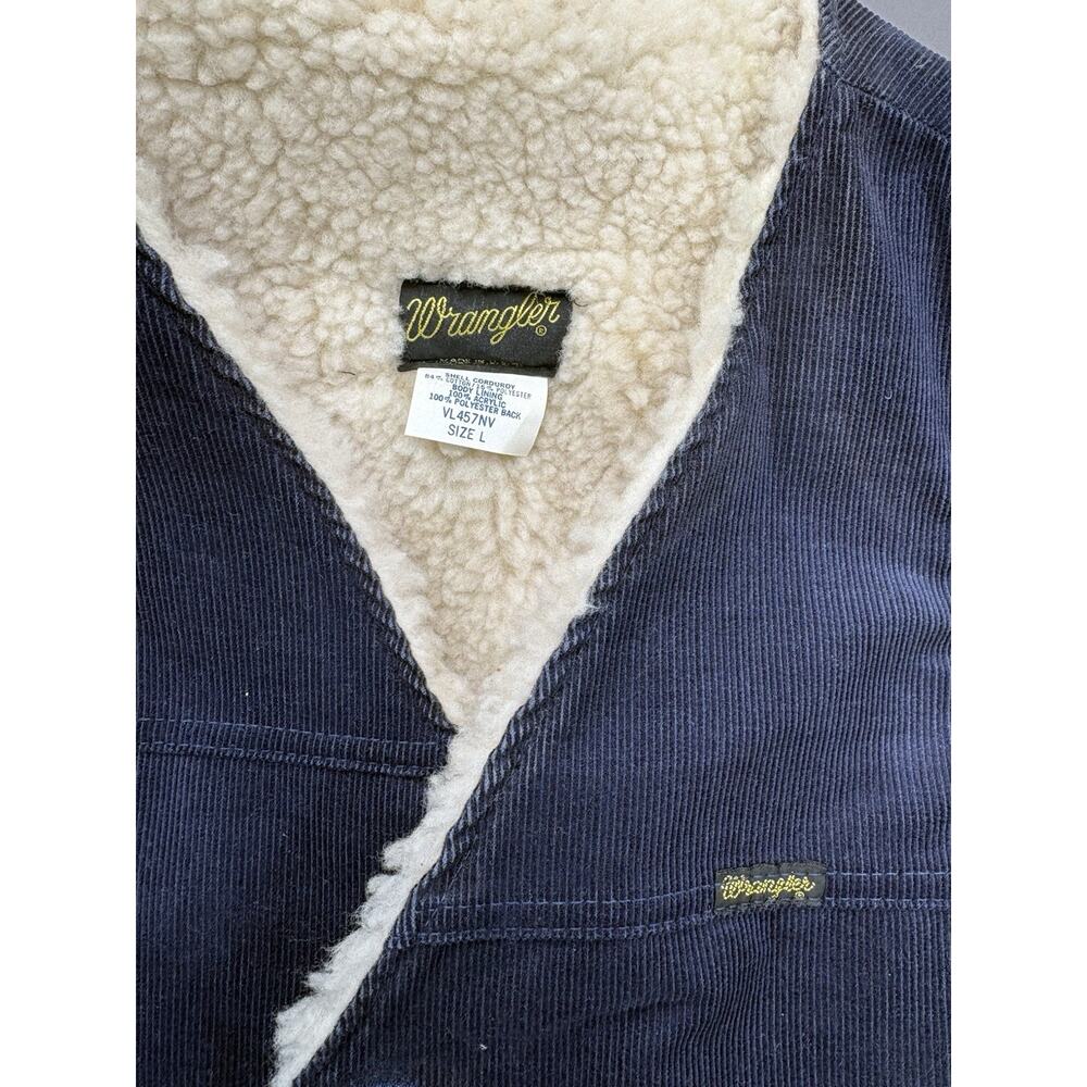 Vintage 80’s Wrangler Sherpa Lined Blue Corduroy Vest Men’s Large USA Made - Picture 5 of 8